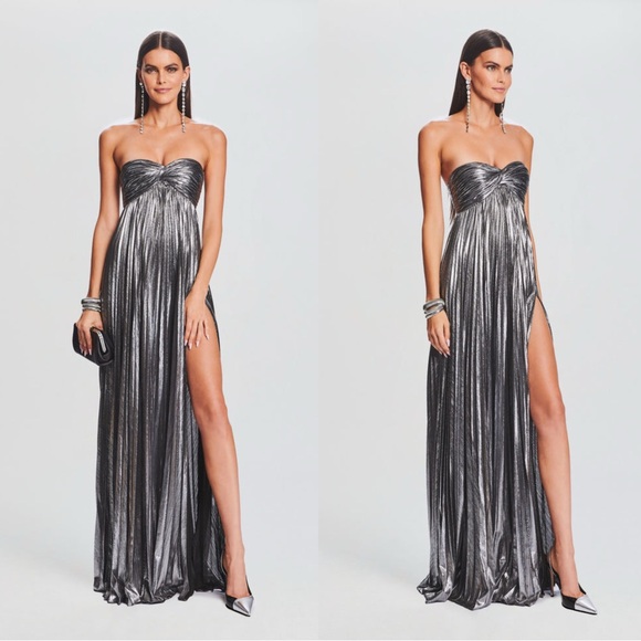 NWT Retrofête Zoa Dress Gunmetal Maxi Strapless Small Metallic - Picture 1 of 4